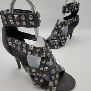 Tory Burch Black Leather Diamond Stud Heels 7.5